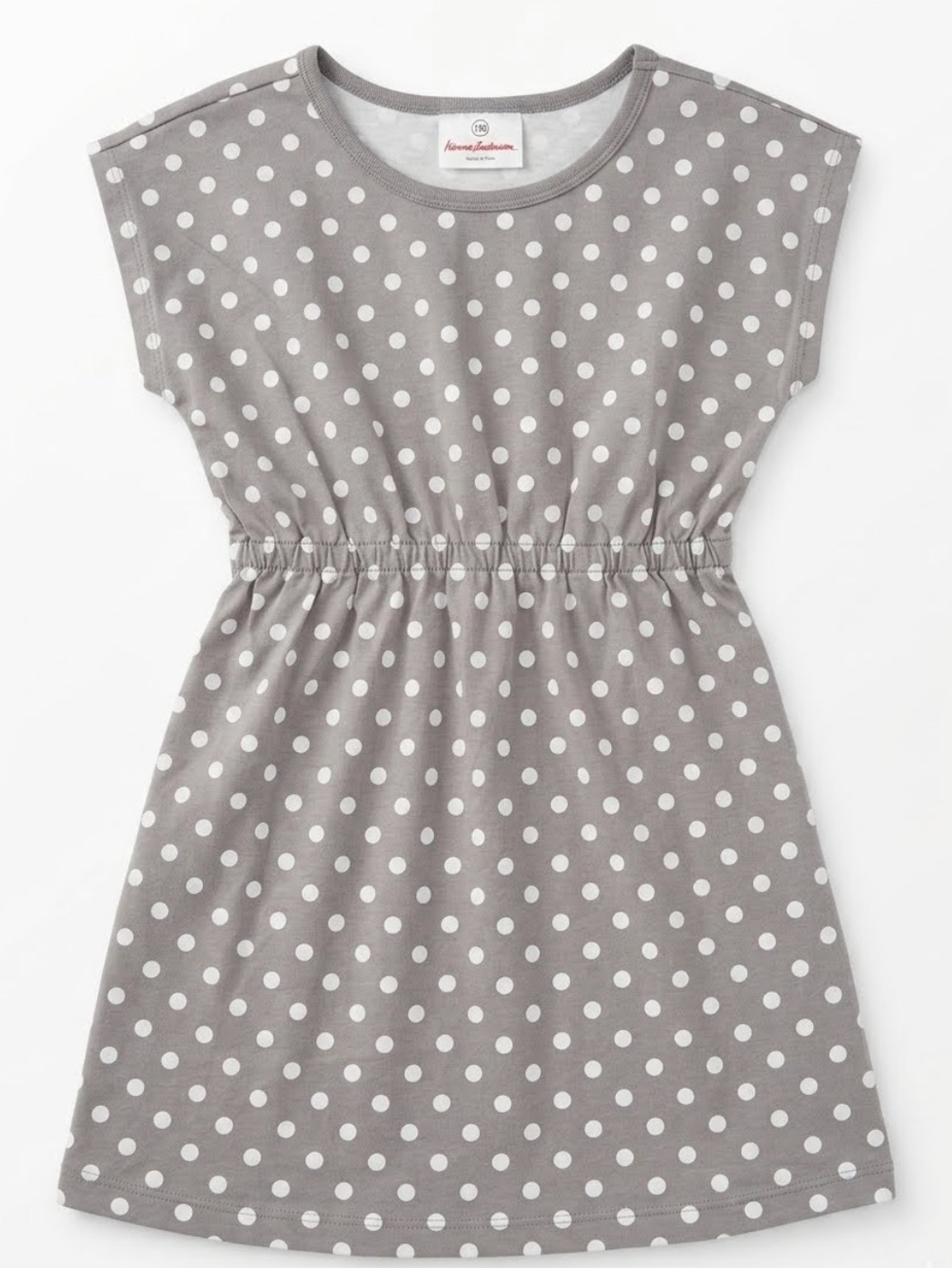 Hanna Andersson Girls Gray Casual Play Dress with White Polka Dots - size 7/8